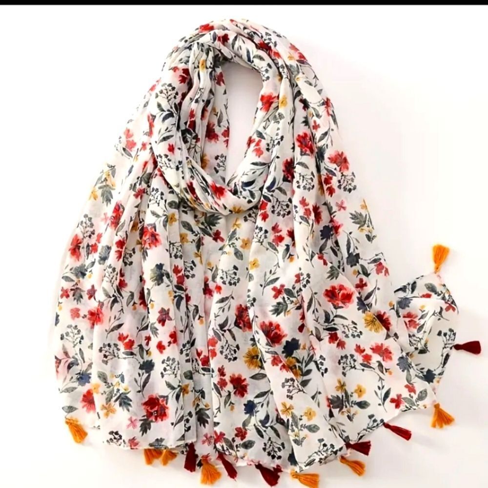 Floral tassel Scarf  Beach Shawl wrap